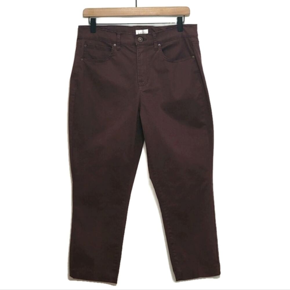 Nicole Miller Soho High Rise Cropped Burgundy Red Skinny Pant Casual Summer 10
